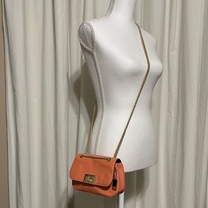Orange Leather Coach Mini Cassidy  Crossbody Bag with Gold Chain Strap